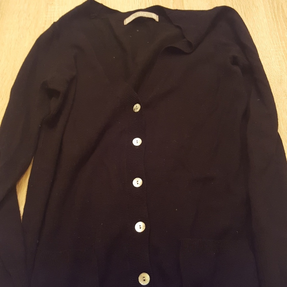 Zara Black V-neck Long Slim Cardigan